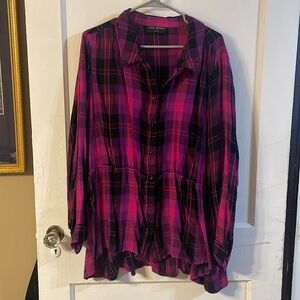 EUC Lane Bryant size 26 pink plaid button down w/ elastic waist